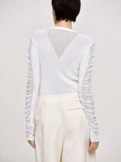 Knitwear-Source Unknown Sheer Sleeve Knit, White