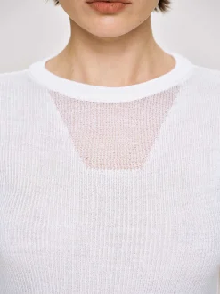 Knitwear-Source Unknown Sheer Sleeve Knit, White