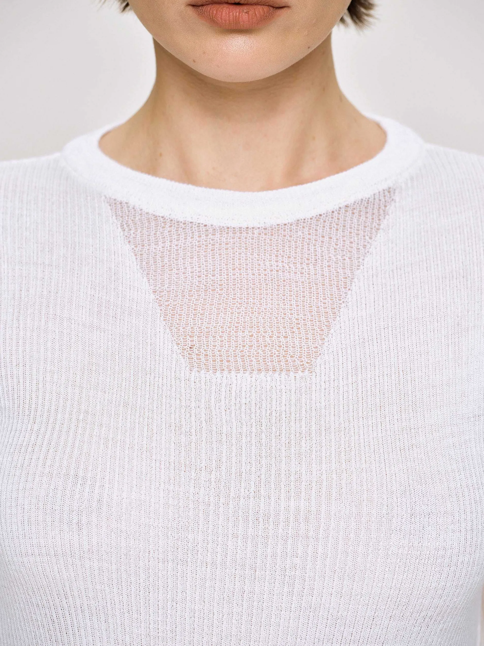 Knitwear-Source Unknown Sheer Sleeve Knit, White