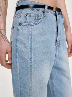 Denim-Source Unknown Side Paneled Straight Jeans, Light Washed Blue