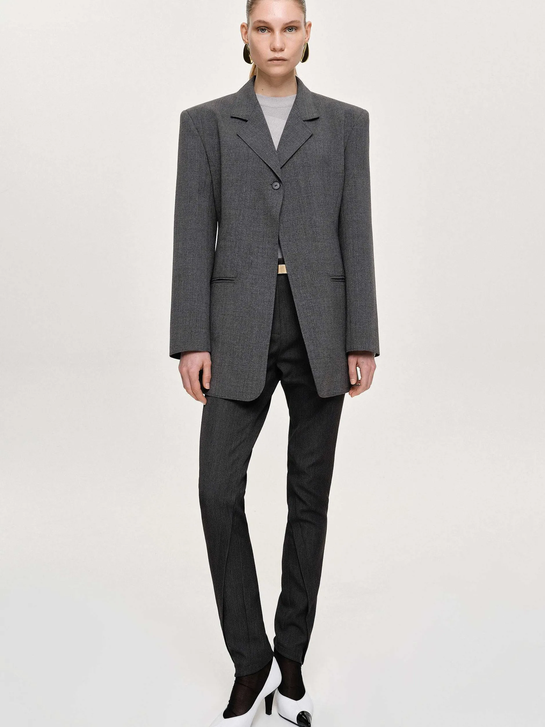 Outerwear-Source Unknown Single-Button Blazer, Charcoal