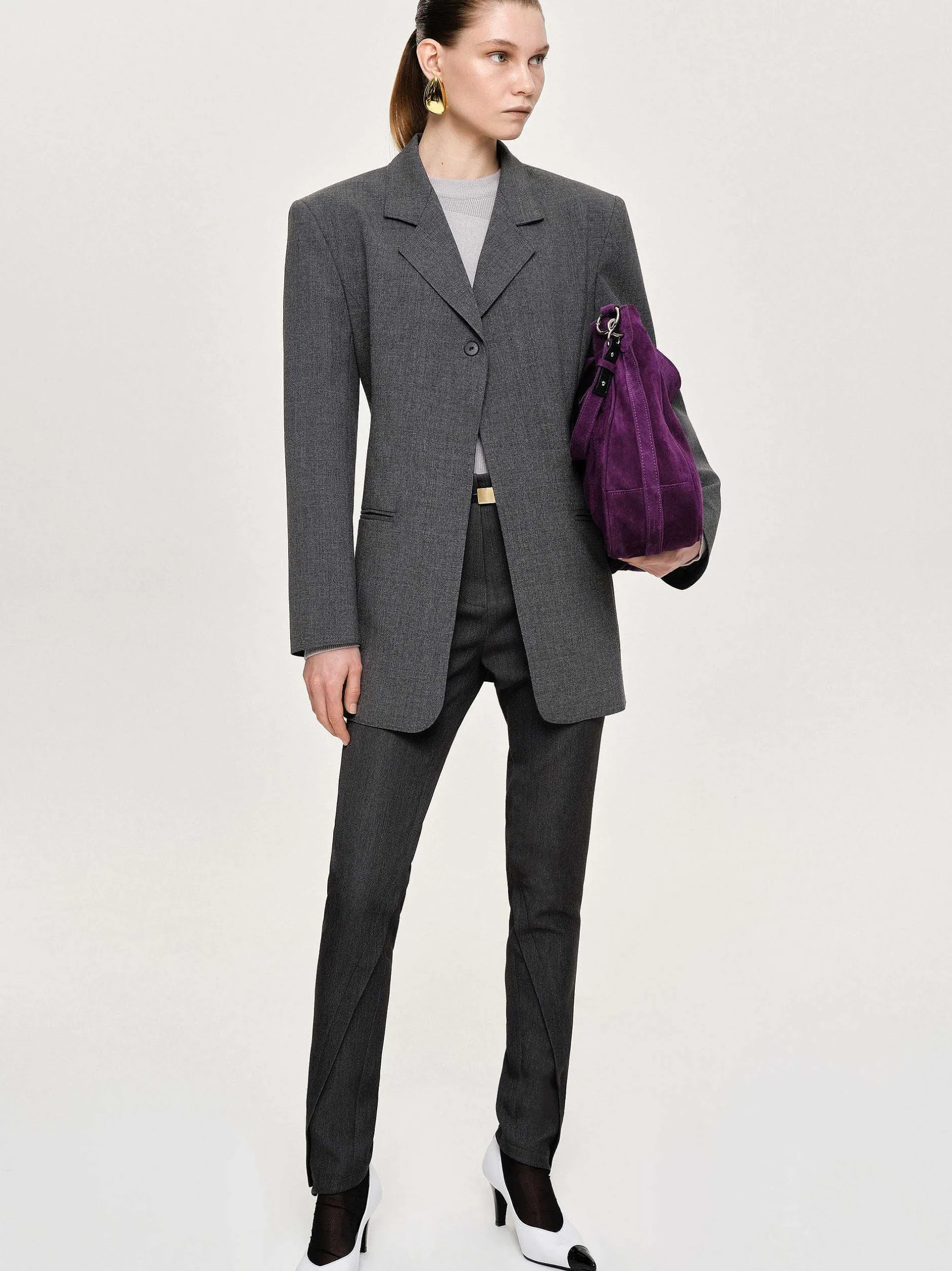 Outerwear-Source Unknown Single-Button Blazer, Charcoal