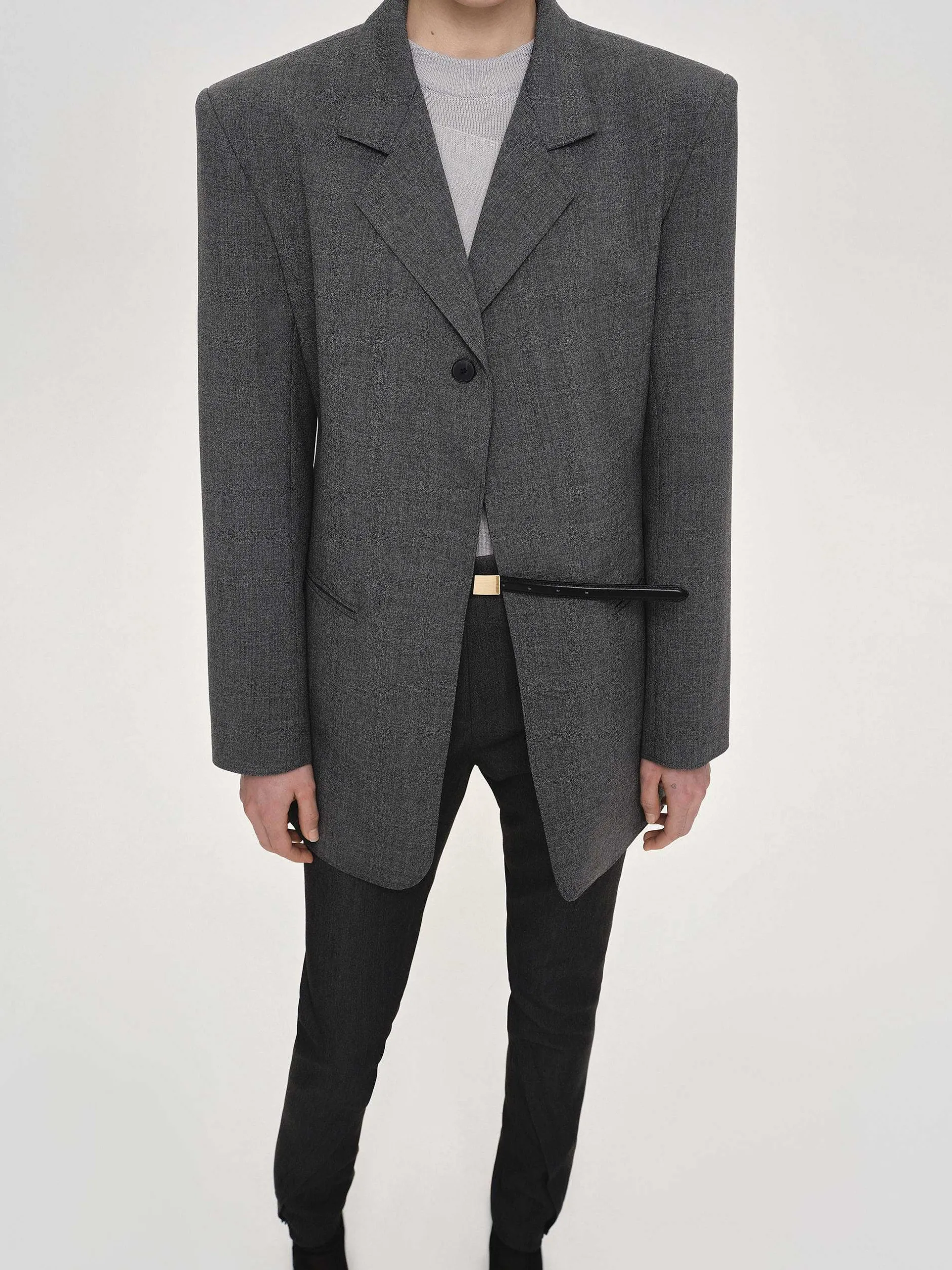 Outerwear-Source Unknown Single-Button Blazer, Charcoal