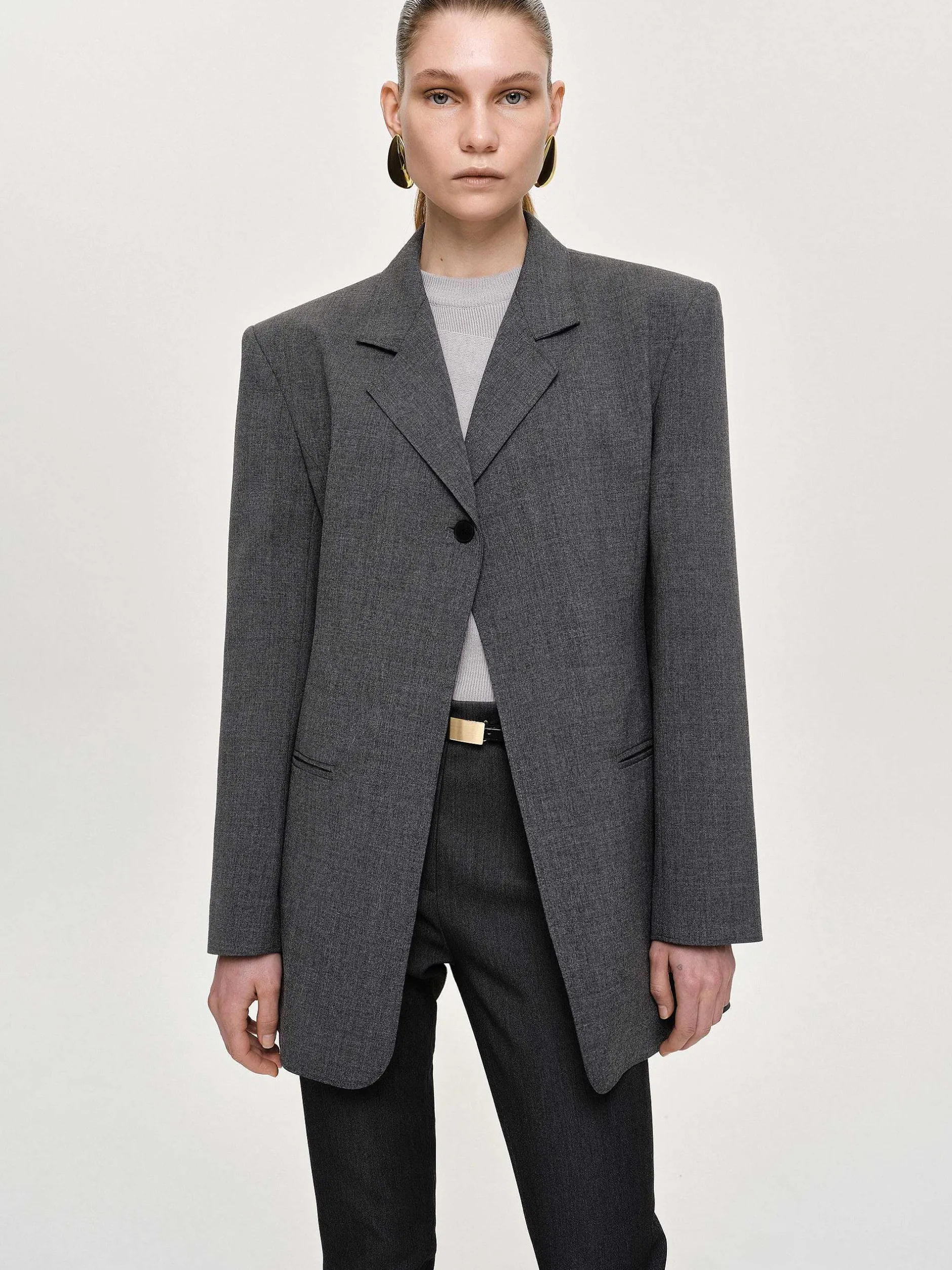 Outerwear-Source Unknown Single-Button Blazer, Charcoal