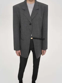 Clothing-Source Unknown Single-Button Blazer, Charcoal