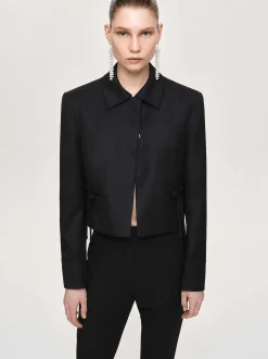 Accessories-Source Unknown Sisilia Bow Cropped Blazer, Black