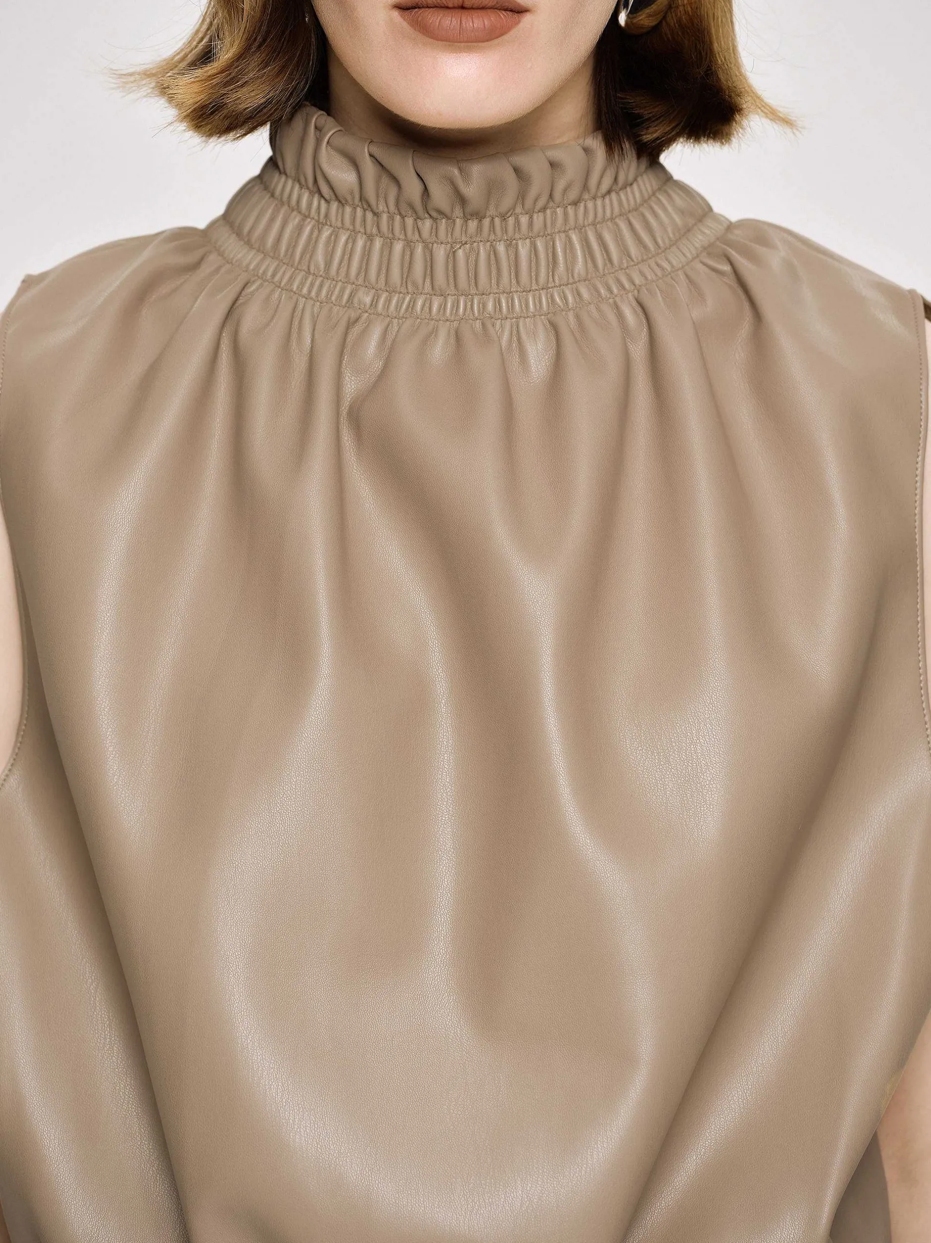 Accessories-Source Unknown Sleeveless Leather Top, Beige