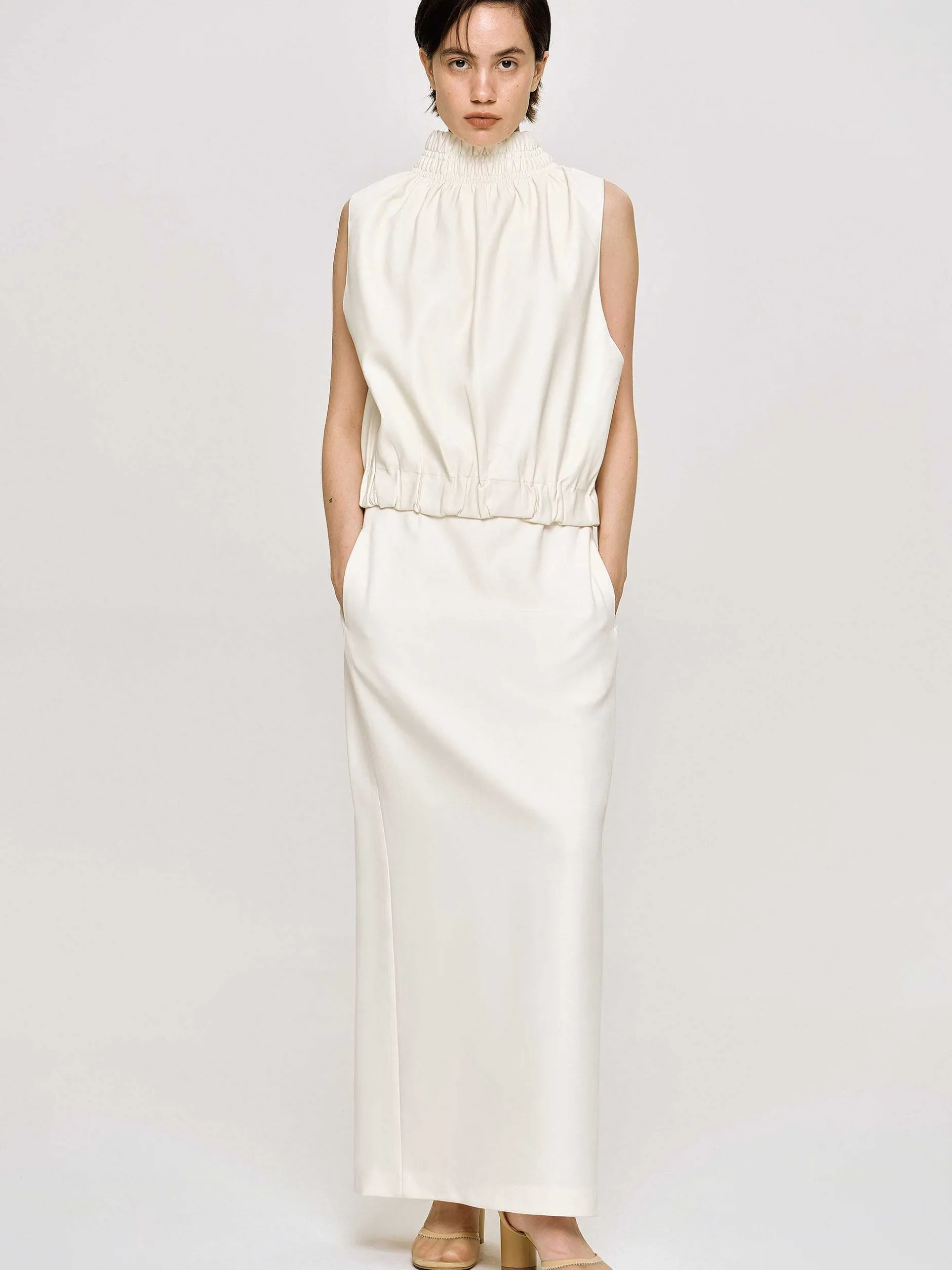 Accessories-Source Unknown Sleeveless Leather Top, Ivory