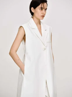 Clothing-Source Unknown Sleeveless Long Blazer, White