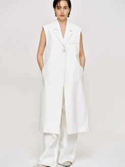 Clothing-Source Unknown Sleeveless Long Blazer, White