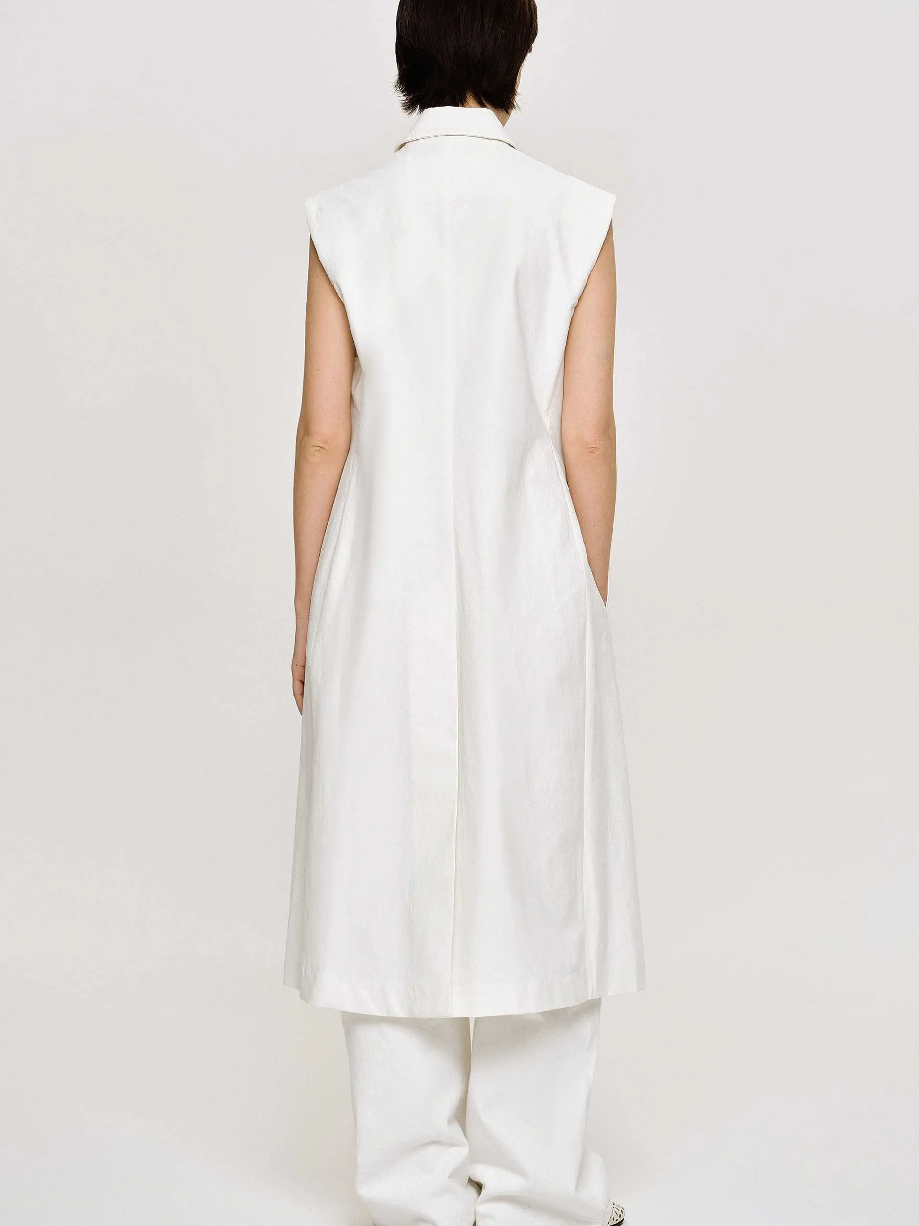 Outerwear-Source Unknown Sleeveless Long Blazer, White
