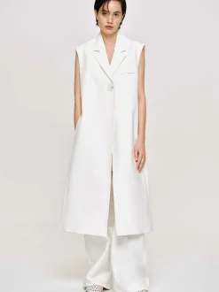 Outerwear-Source Unknown Sleeveless Long Blazer, White