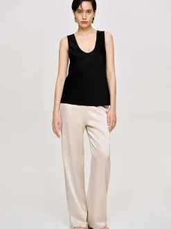 Accessories-Source Unknown Sleeveless Satin Top, Black