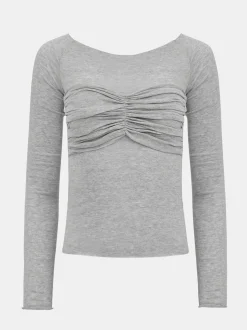 Tops-Source Unknown Slim Bustier Jersey Tee, Mist Grey