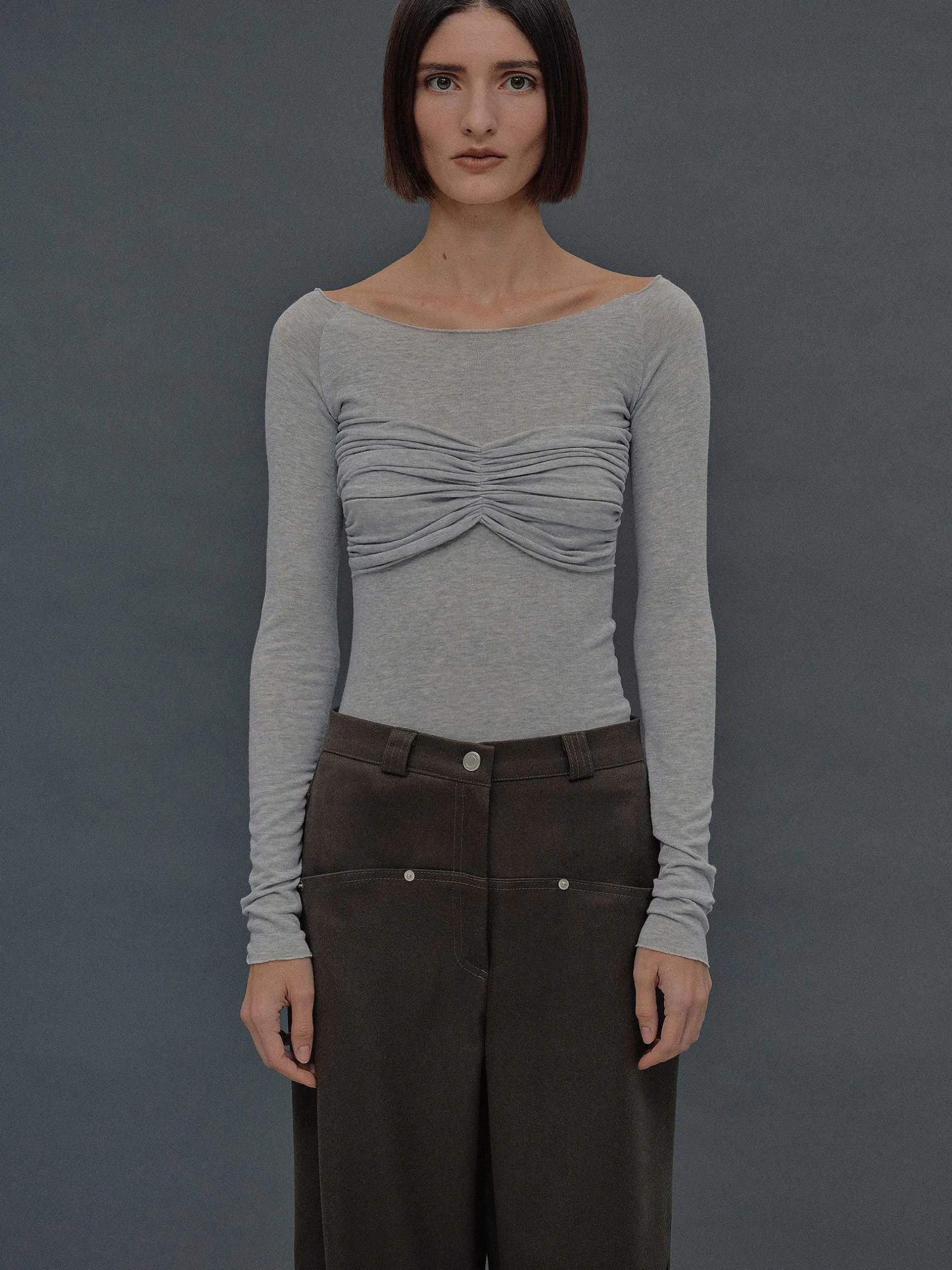 Tops-Source Unknown Slim Bustier Jersey Tee, Mist Grey