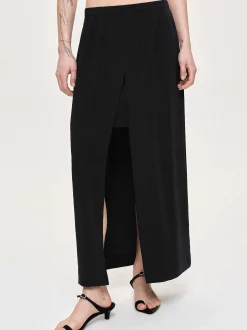 Clothing-Source Unknown Slit Maxi Skirt, Black