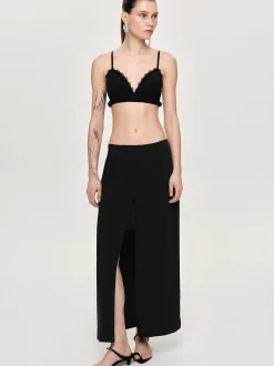 Clothing-Source Unknown Slit Maxi Skirt, Black