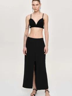 Clothing-Source Unknown Slit Maxi Skirt, Black