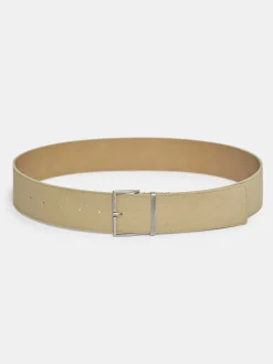 Accessories-Source Unknown Square Buckle Suede Belt, Nougat