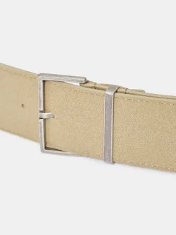 Accessories-Source Unknown Square Buckle Suede Belt, Nougat
