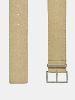 Accessories-Source Unknown Square Buckle Suede Belt, Nougat