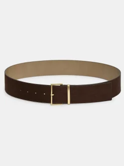 Clothing-Source Unknown Square Buckle Suede Belt, Espresso