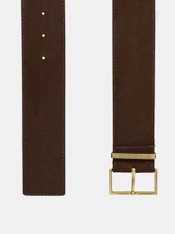 Clothing-Source Unknown Square Buckle Suede Belt, Espresso
