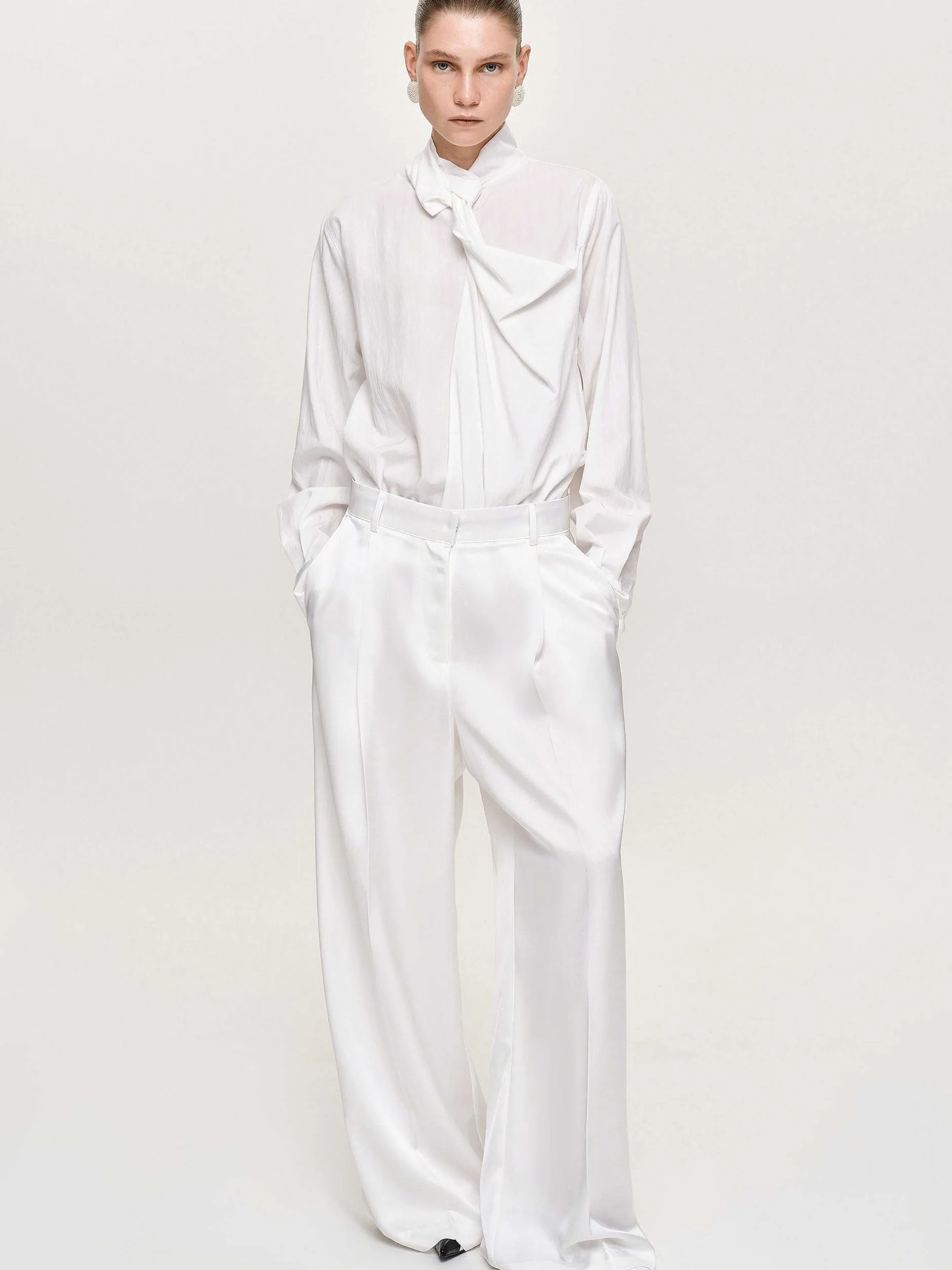 Clothing-Source Unknown Taiamo Fluid Satin Trousers, White