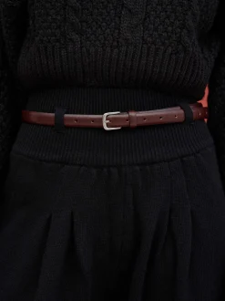 Accessories-Source Unknown Thin Leather Belt, Brown