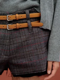 Accessories-Source Unknown Thin Leather Belt, Camel