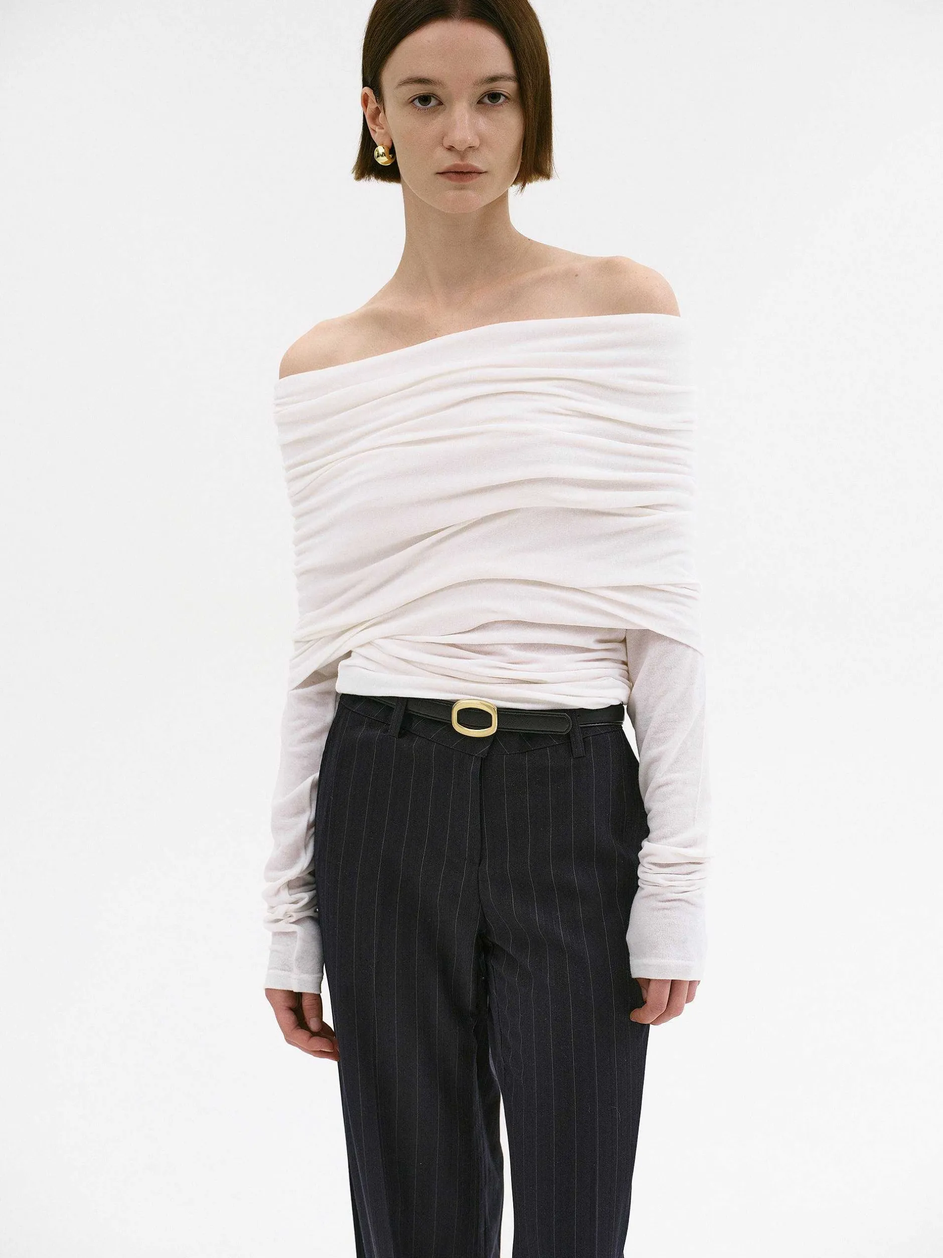 Accessories-Source Unknown Tova Off Shoulder Knit, Cream