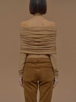 Accessories-Source Unknown Tova Off Shoulder Knit, Nude Brown