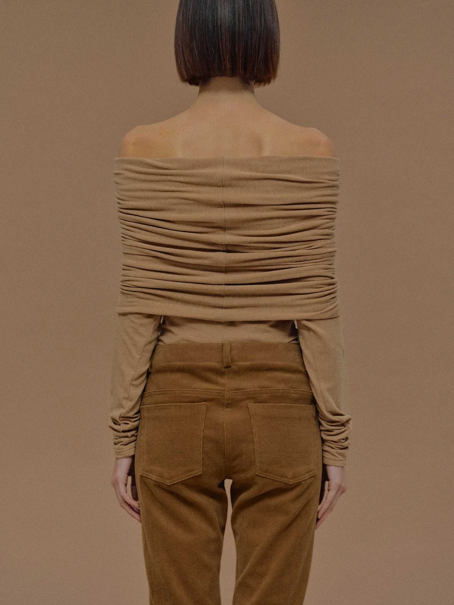 Accessories-Source Unknown Tova Off Shoulder Knit, Nude Brown