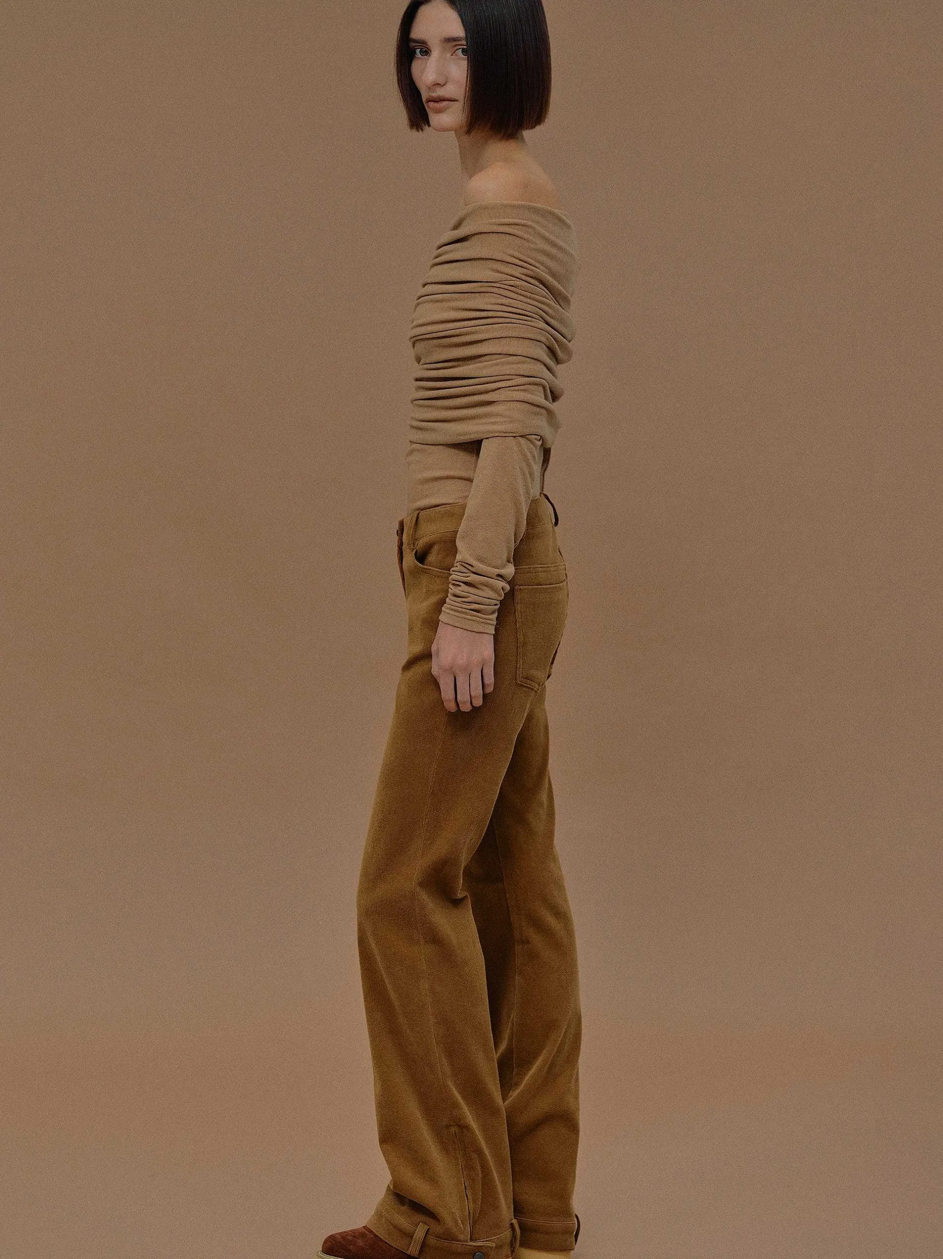 Accessories-Source Unknown Tova Off Shoulder Knit, Nude Brown