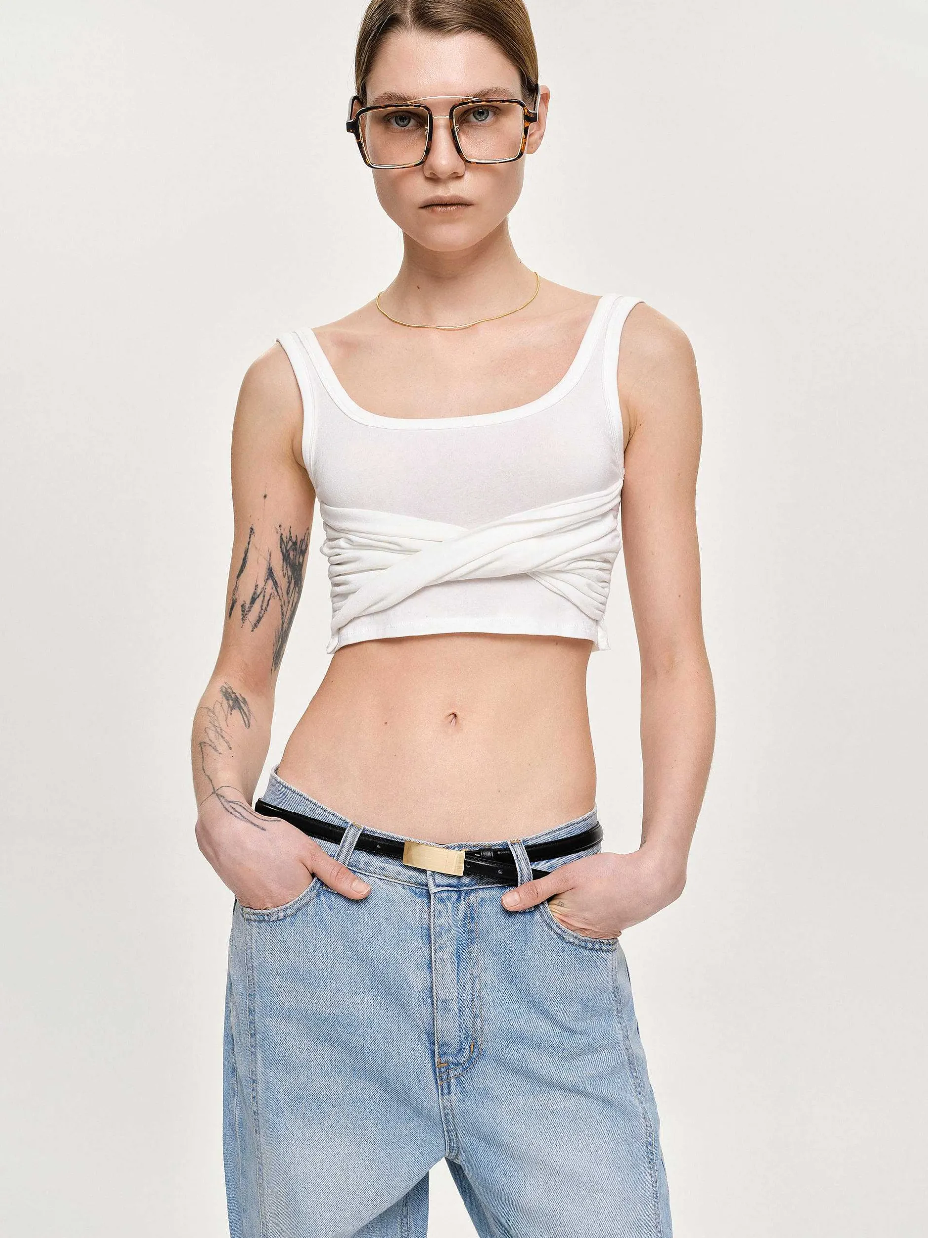 Tops-Source Unknown Twist Tank Top, White