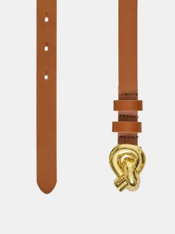 Clothing-Source Unknown Twisted Knot Buckle Belt, Camel
