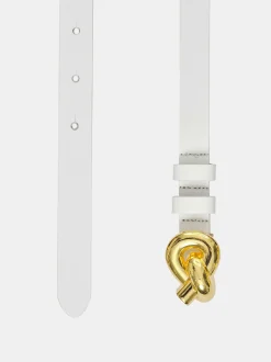 Clothing-Source Unknown Twisted Knot Buckle Belt, White