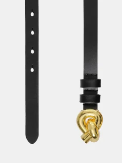 Clothing-Source Unknown Twisted Knot Buckle Belt, Black