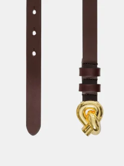 Accessories-Source Unknown Twisted Knot Buckle Belt, Brown