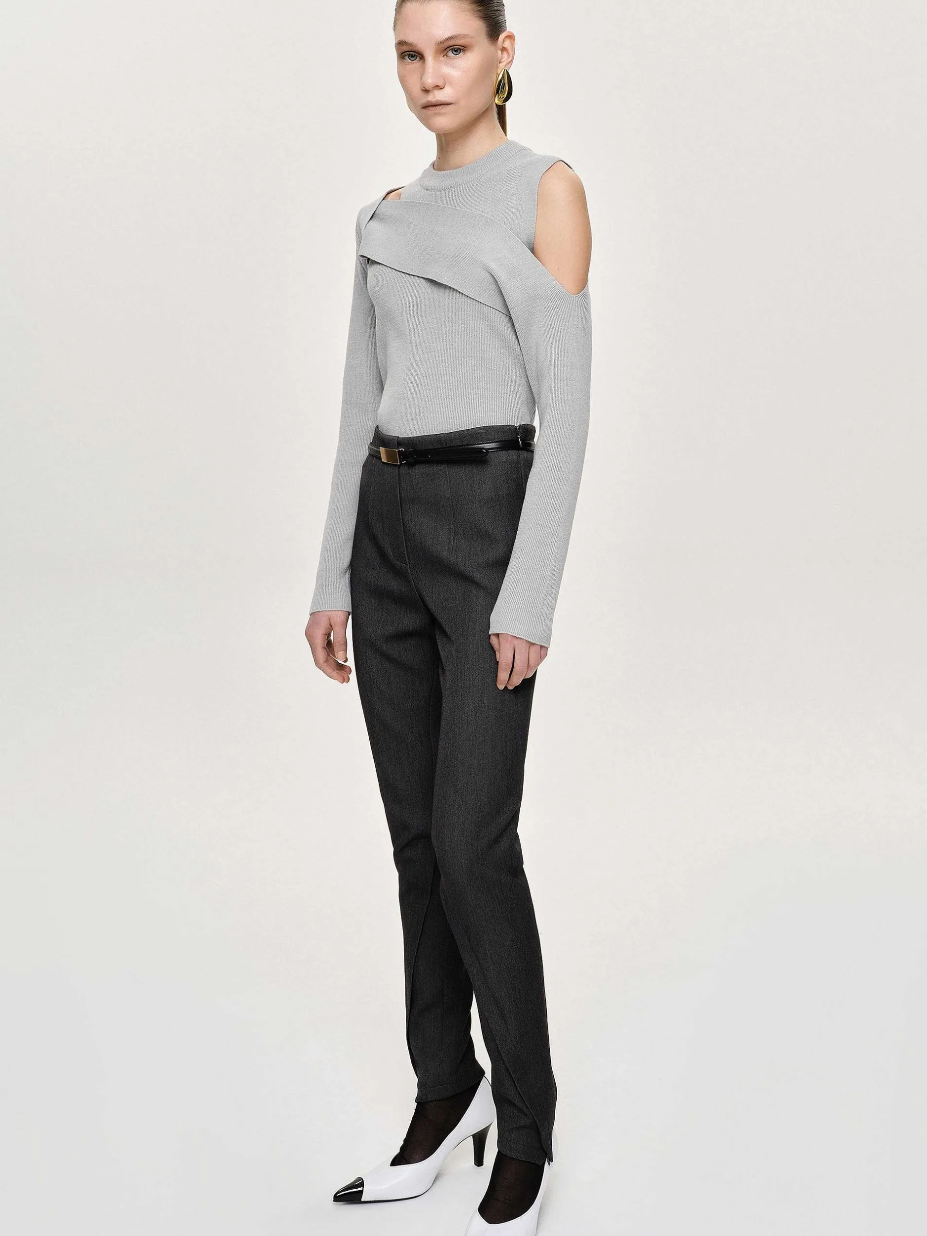 Bottoms-Source Unknown Tyia Bias-Cut Slim Trousers, Dark Charcoal