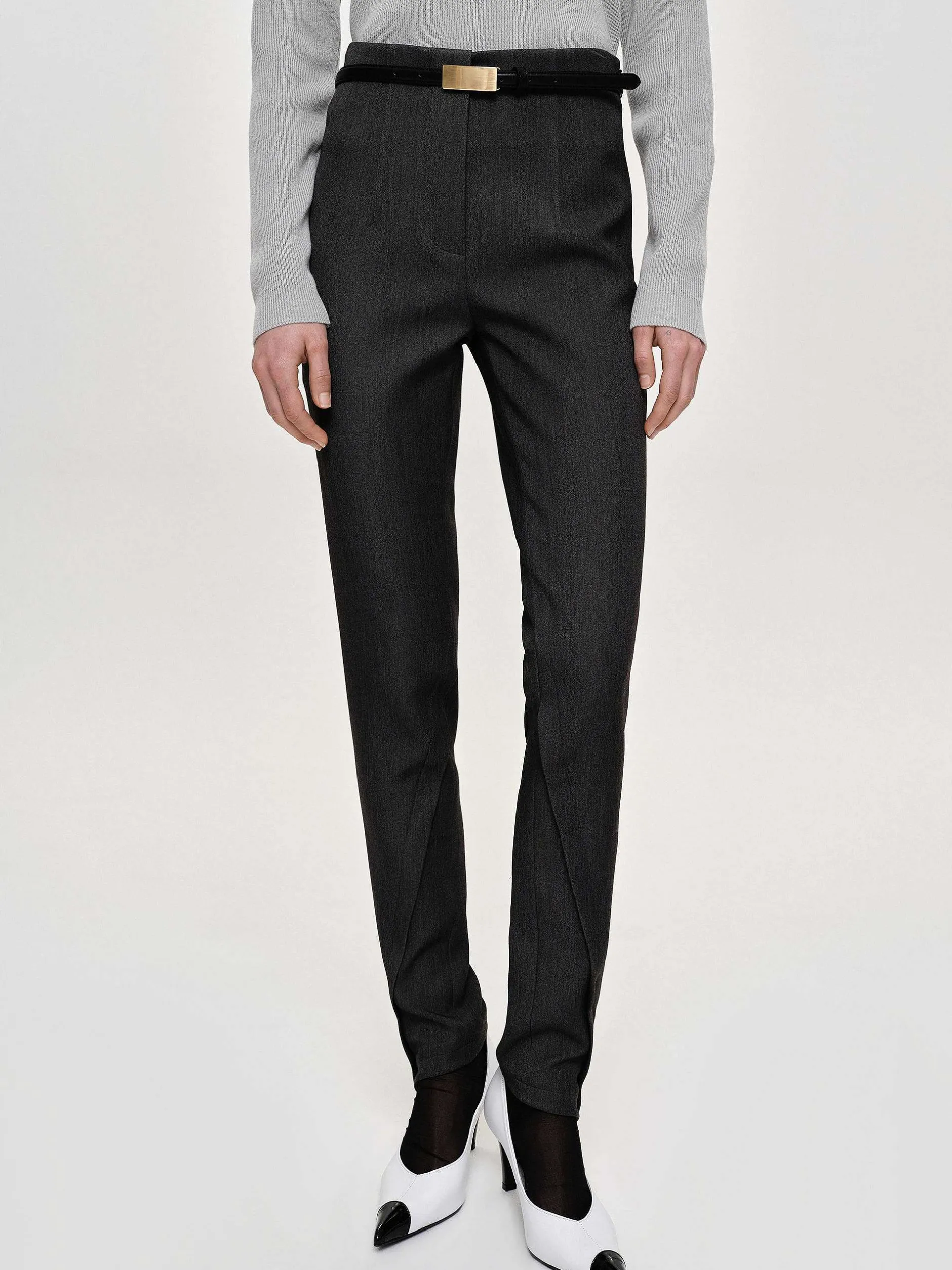 Clothing-Source Unknown Tyia Bias-Cut Slim Trousers, Dark Charcoal