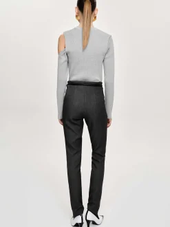 Clothing-Source Unknown Tyia Bias-Cut Slim Trousers, Dark Charcoal