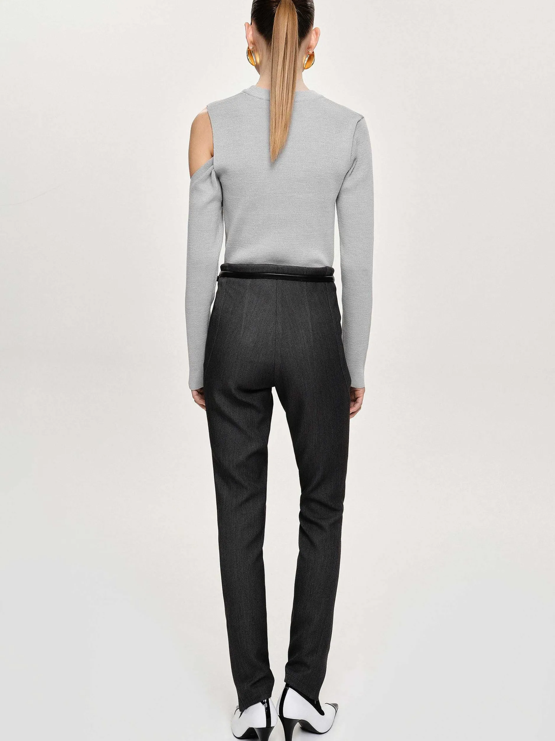 Clothing-Source Unknown Tyia Bias-Cut Slim Trousers, Dark Charcoal