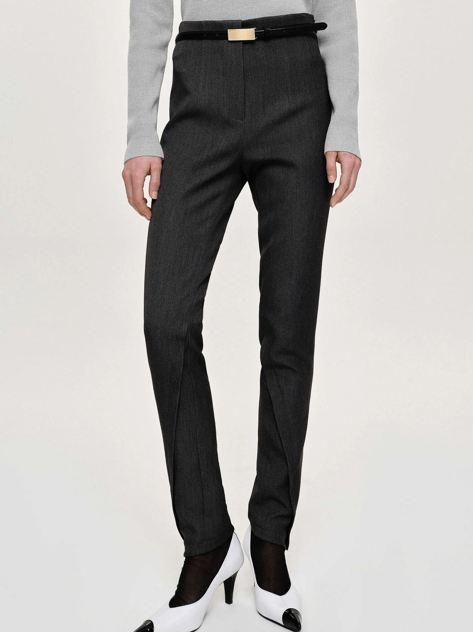 Clothing-Source Unknown Tyia Bias-Cut Slim Trousers, Dark Charcoal