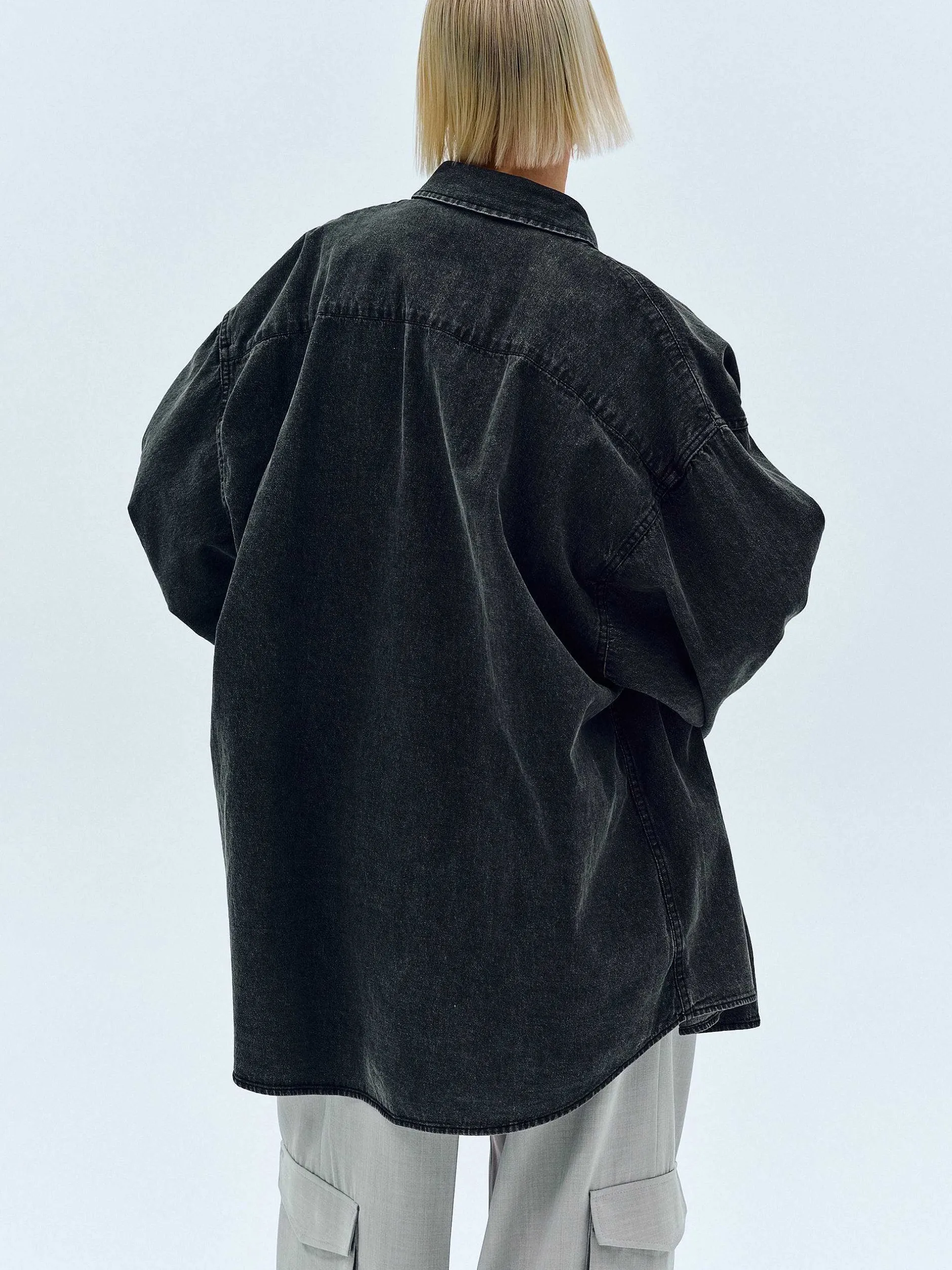 Accessories-Source Unknown Unisex Denim Shirt, Black Washed