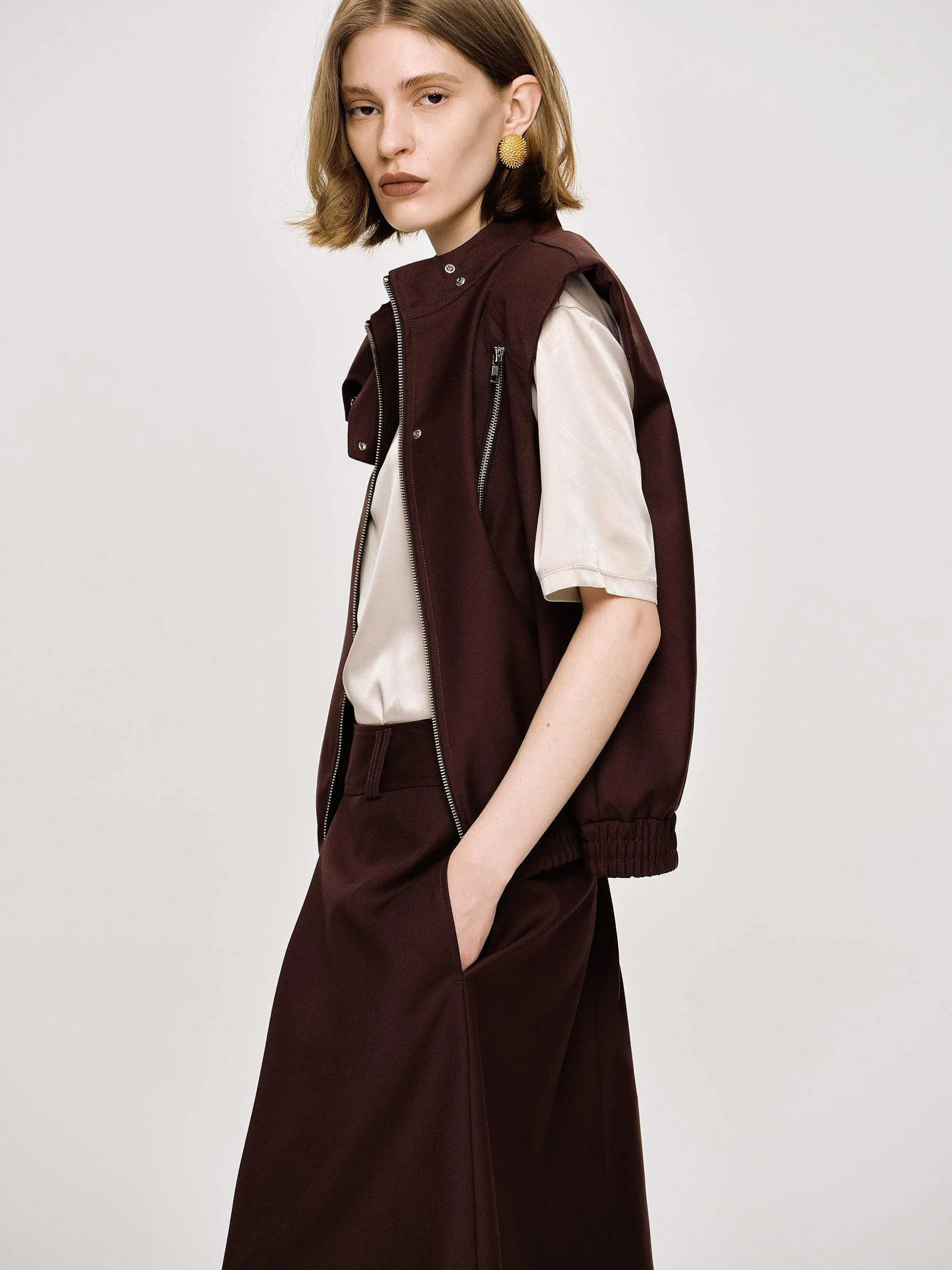 Accessories-Source Unknown Versatile Zip Vest, Black Cherry