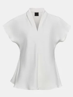 Tops-Source Unknown V-Neck Crepe Blouse, White