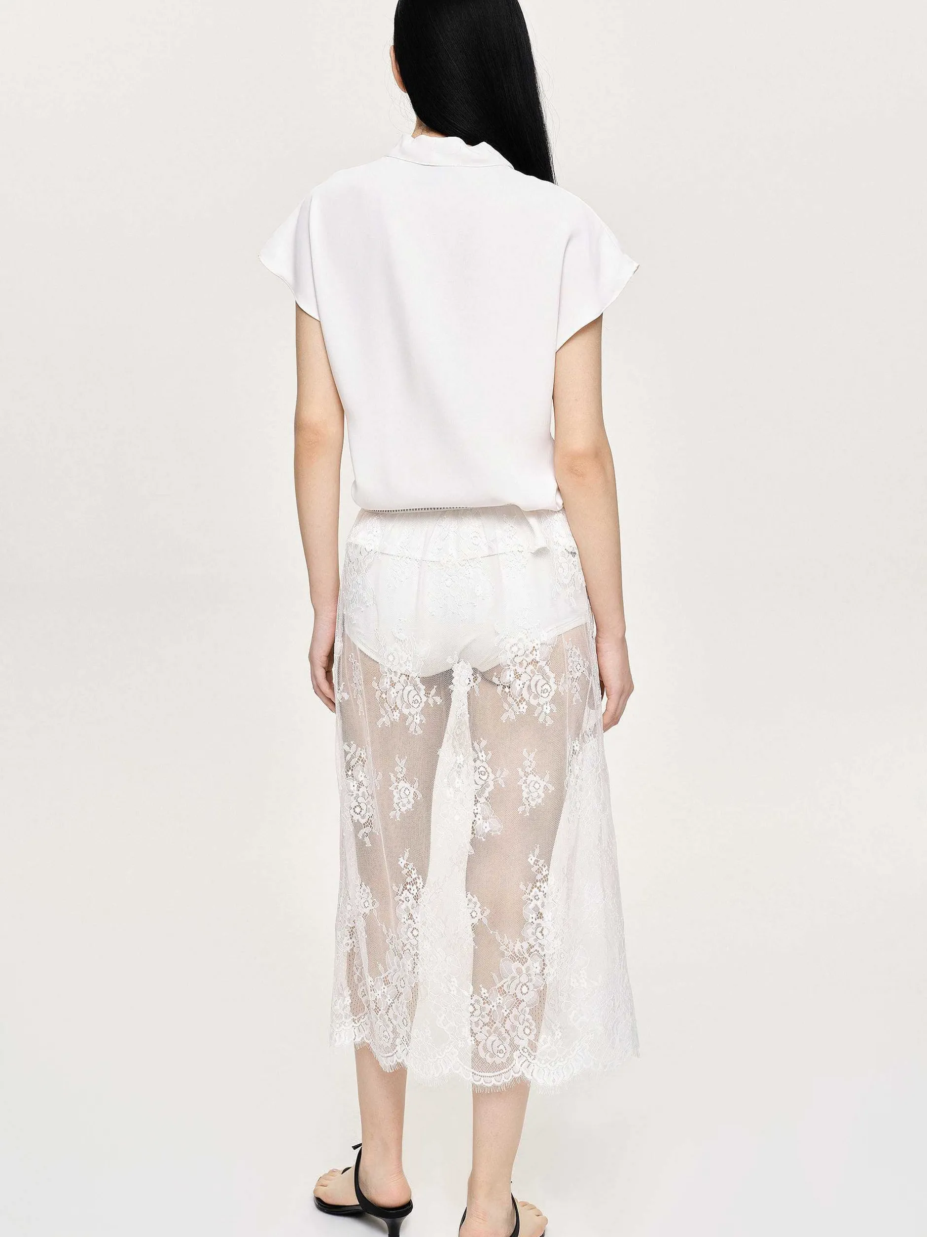 Tops-Source Unknown V-Neck Crepe Blouse, White