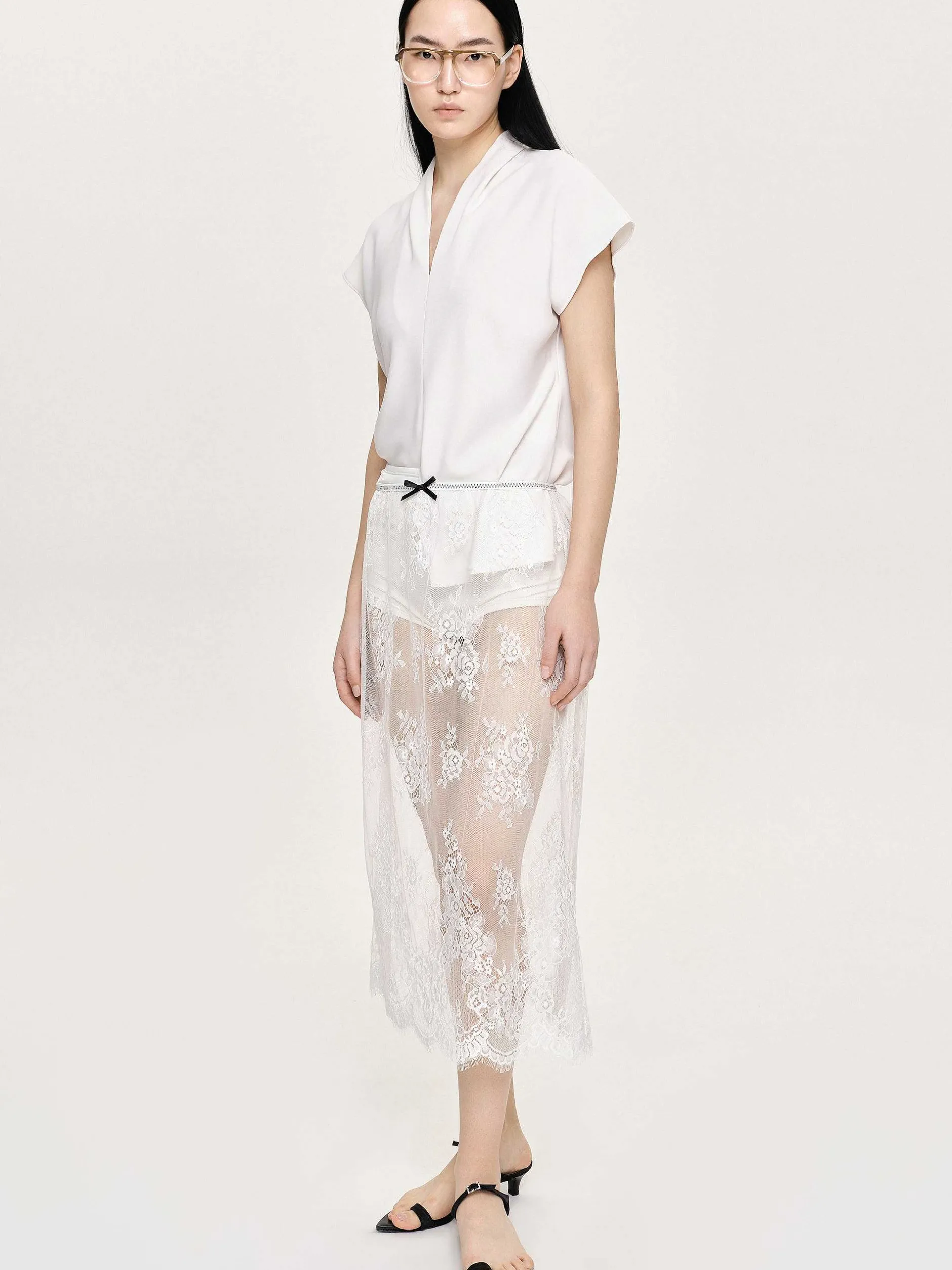 Clothing-Source Unknown V-Neck Crepe Blouse, White