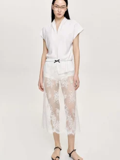 Clothing-Source Unknown V-Neck Crepe Blouse, White